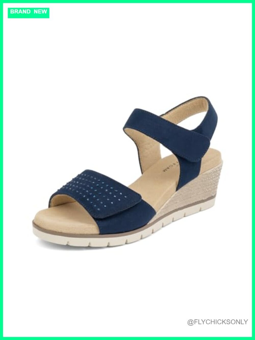 Wedge Sandals Comfort Memory Foam Rhinestone Faux Suede Adjustable Ankle Strap